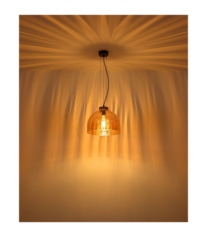 Swanson 30cm Dome Pendant Ceiling Light Matt Black Glass Amber Shade E27-5