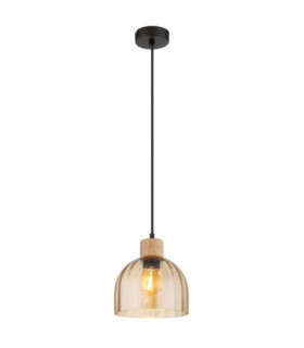 Swanson 20cm Dome Pendant Ceiling Light Matt Black Glass Amber Shades E27-1