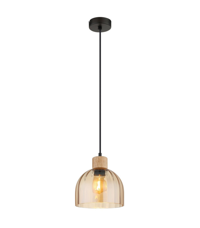Swanson 20cm Dome Pendant Ceiling Light Matt Black Glass Amber Shades E27-1