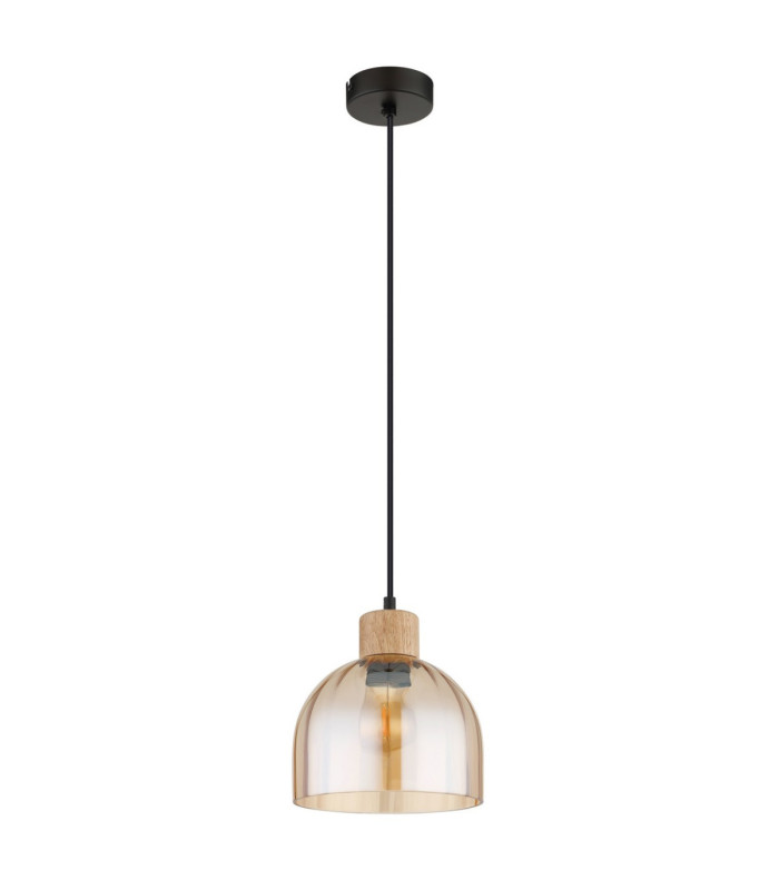 Swanson 20cm Dome Pendant Ceiling Light Matt Black Glass Amber Shades E27-3