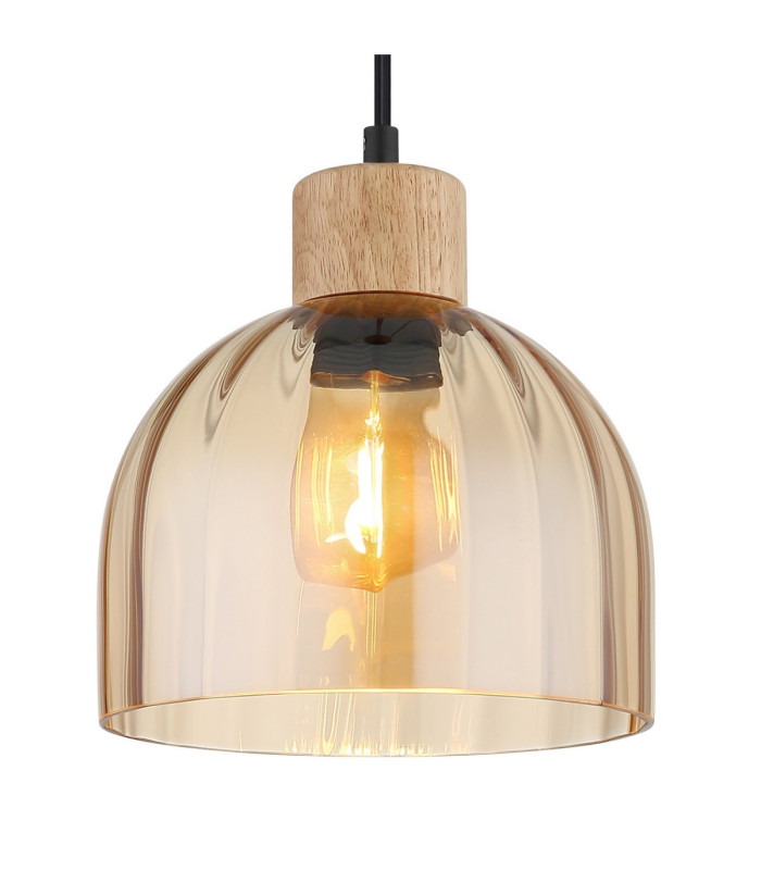 Swanson 20cm Dome Pendant Ceiling Light Matt Black Glass Amber Shades E27-4