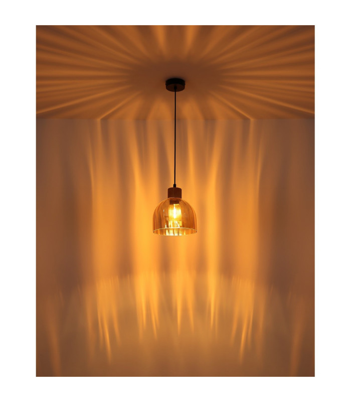 Swanson 20cm Dome Pendant Ceiling Light Matt Black Glass Amber Shades E27-5