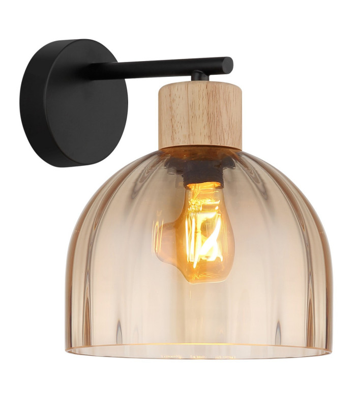Swanson Dome Wall Lamp Matt Black Glass Amber Shades E27-1