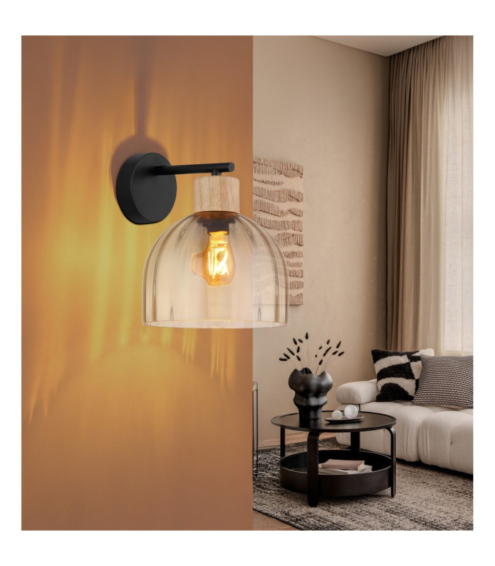 Swanson Dome Wall Lamp Matt Black Glass Amber Shades E27-2