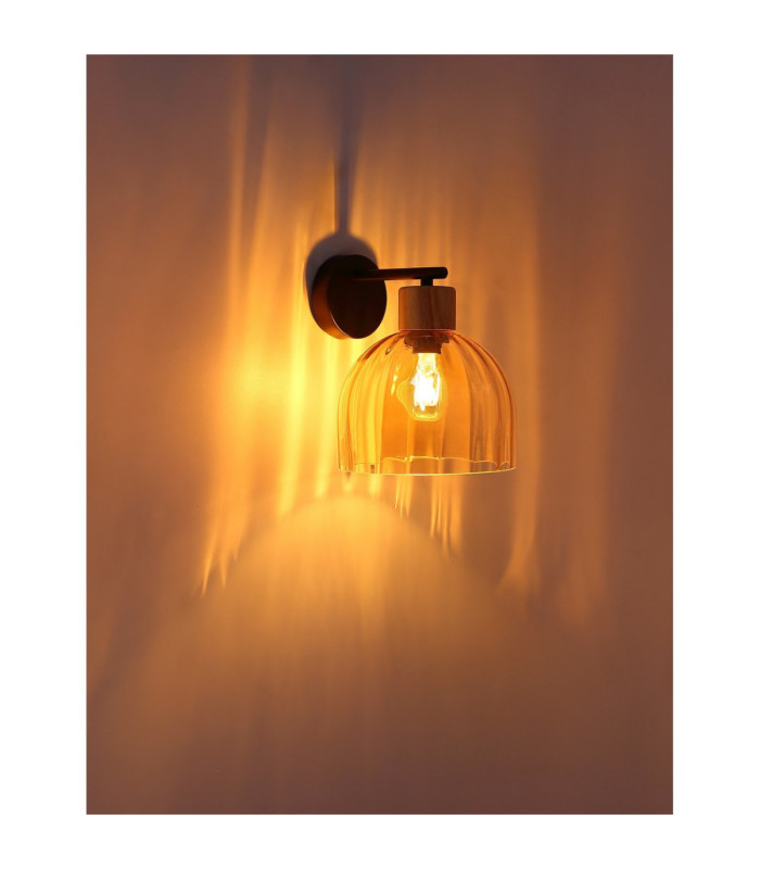 Swanson Dome Wall Lamp Matt Black Glass Amber Shades E27-5
