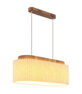 Jannie Bar Pendant Ceiling Light Wood Brown Linen Shade 3x E27-1