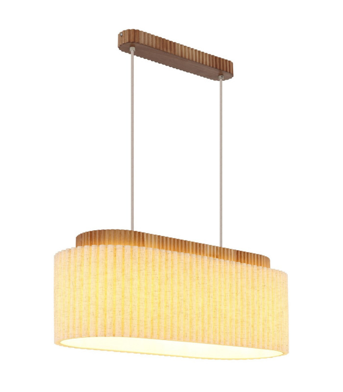 Jannie Bar Pendant Ceiling Light Wood Brown Linen Shade 3x E27-1