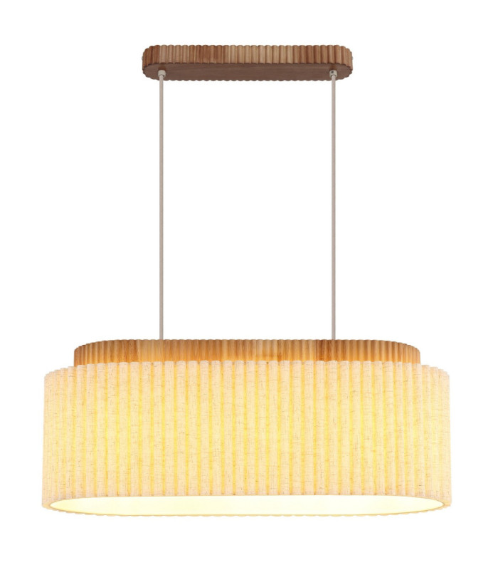 Jannie Bar Pendant Ceiling Light Wood Brown Linen Shade 3x E27-4
