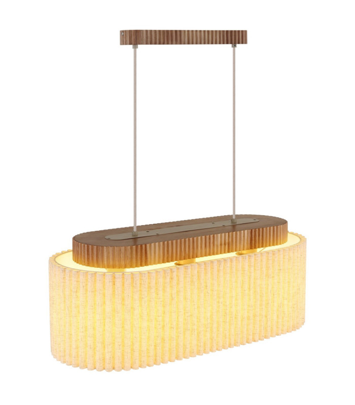 Jannie Bar Pendant Ceiling Light Wood Brown Linen Shade 3x E27-5