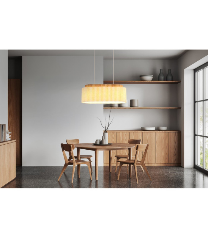Jannie Bar Pendant Ceiling Light Wood Brown Linen Shade 3x E27-7