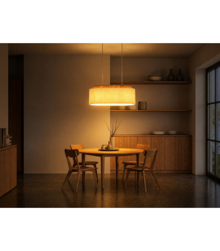 Jannie Bar Pendant Ceiling Light Wood Brown Linen Shade 3x E27-8