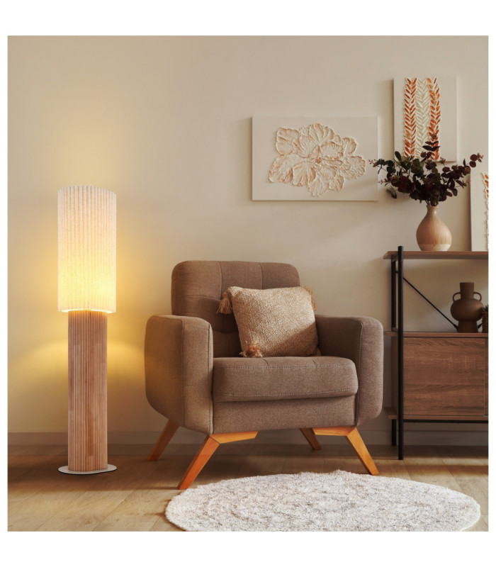 Jannie Floor Lamp Wood Brown Linen Shade E27-2