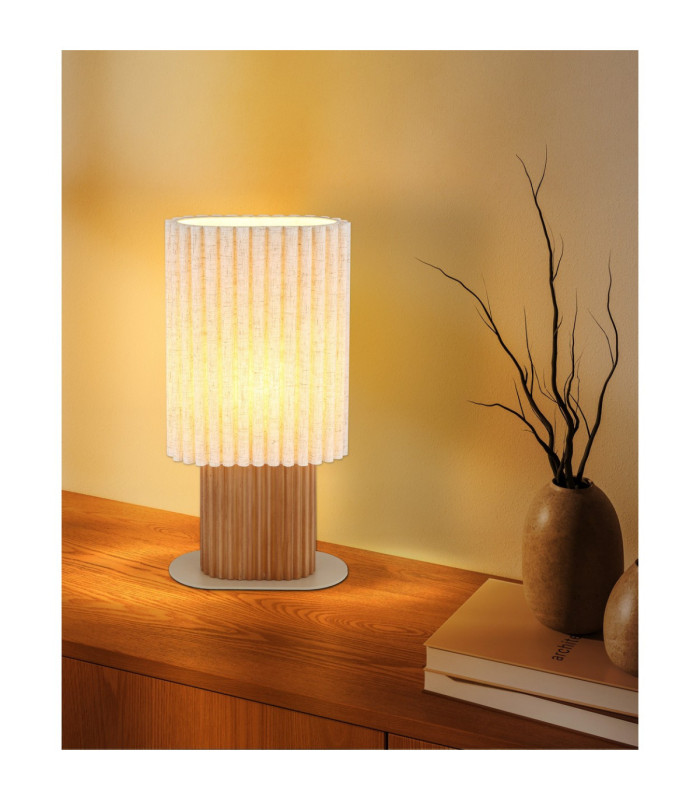 Jannie Oval Table Lamp Wood Brown Linen Shade E27-2