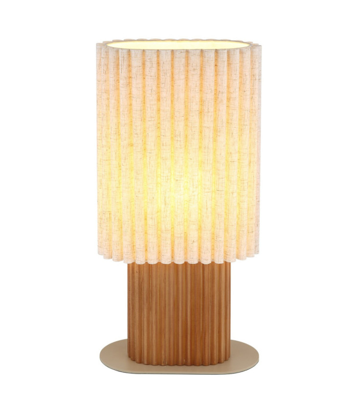 Jannie Oval Table Lamp Wood Brown Linen Shade E27-4