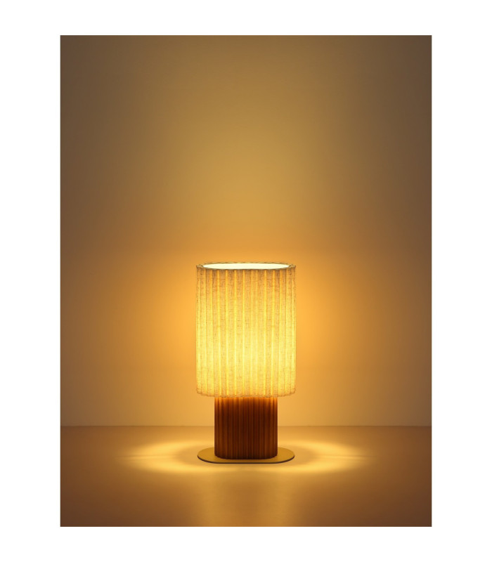 Jannie Oval Table Lamp Wood Brown Linen Shade E27-7