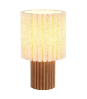 Jannie Round Table Lamp Wood Brown Linen Shade E27-1