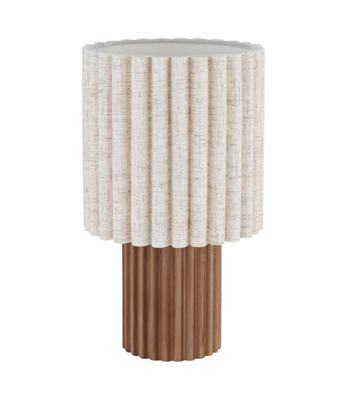 Jannie Round Table Lamp Wood Brown Linen Shade E27-3