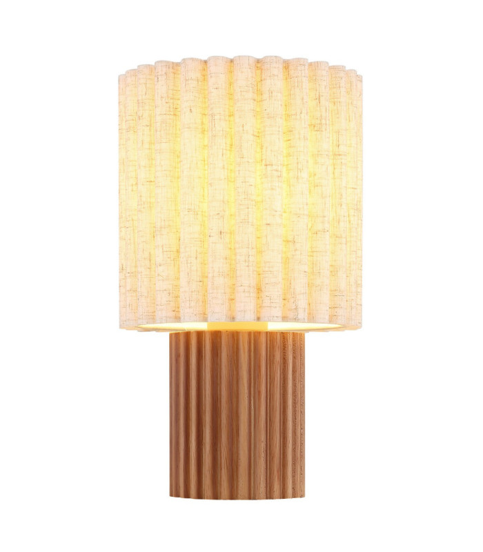 Jannie Round Table Lamp Wood Brown Linen Shade E27-4