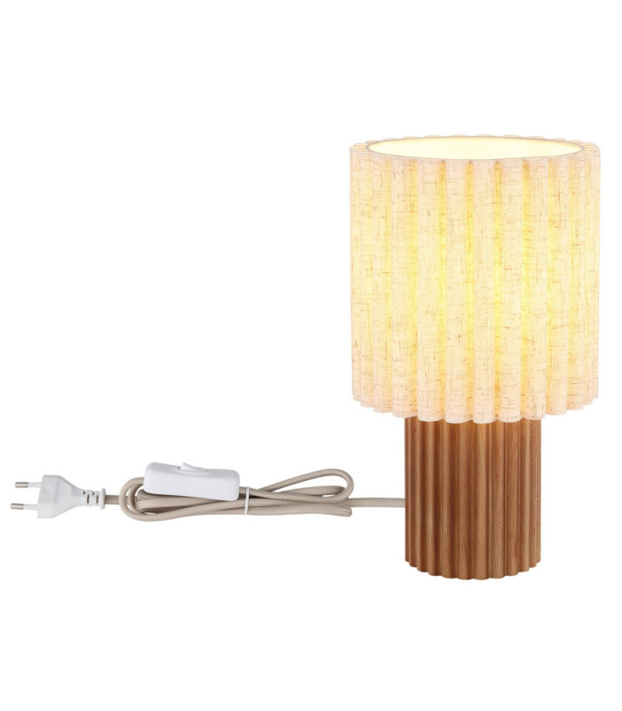 Jannie Round Table Lamp Wood Brown Linen Shade E27-6