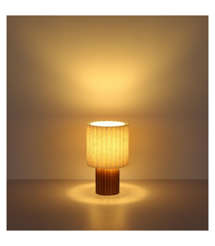 Jannie Round Table Lamp Wood Brown Linen Shade E27-7