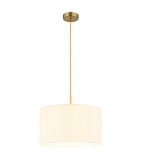 Truett Cylindrical Pendant Ceiling Light Matt Brass Linen White Shade E27-1