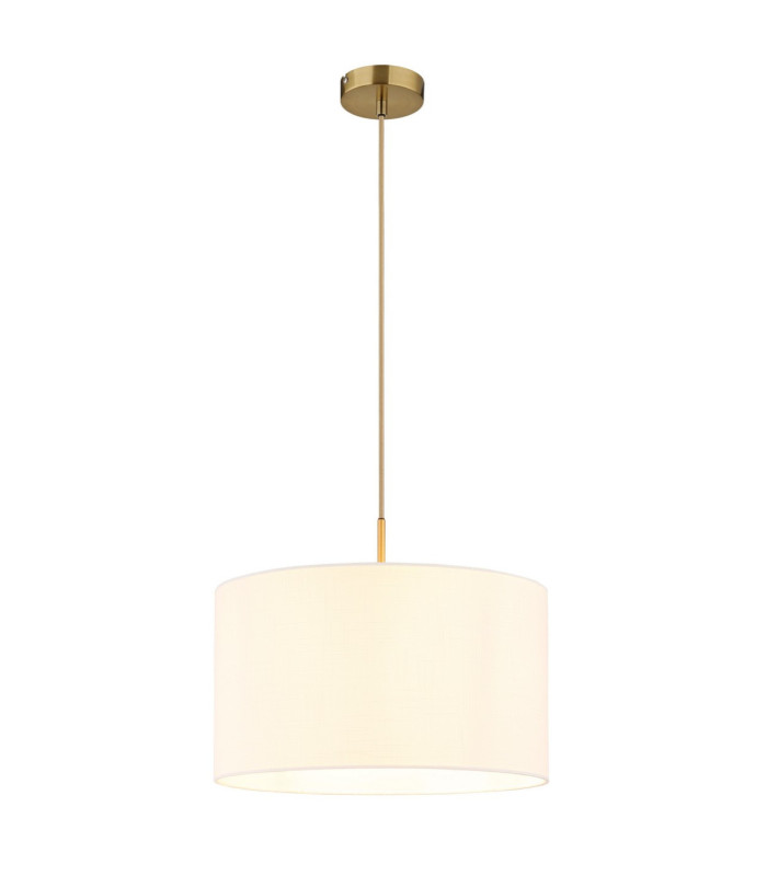 Truett Cylindrical Pendant Ceiling Light Matt Brass Linen White Shade E27-1