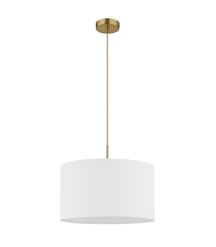 Truett Cylindrical Pendant Ceiling Light Matt Brass Linen White Shade E27-3