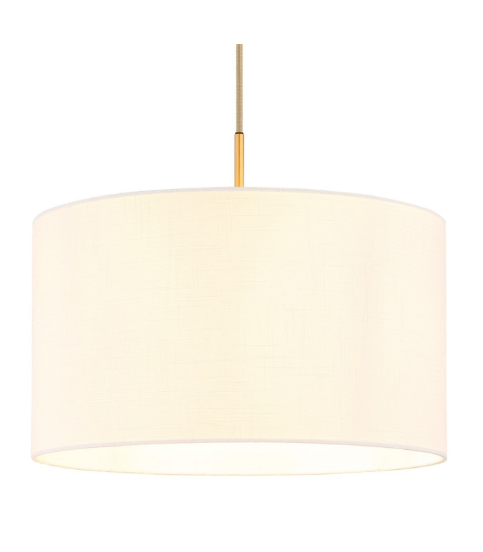 Truett Cylindrical Pendant Ceiling Light Matt Brass Linen White Shade E27-4