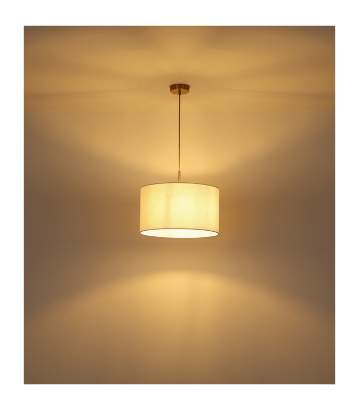Truett Cylindrical Pendant Ceiling Light Matt Brass Linen White Shade E27-5