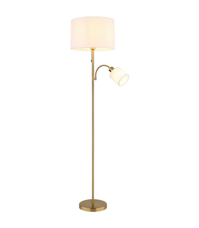 Truett Reading Lamp Matt Brass Linen White Shade 2x E27 LED-1