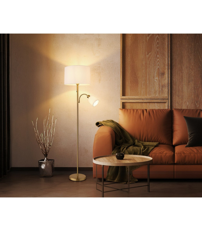Truett Reading Lamp Matt Brass Linen White Shade 2x E27 LED-2