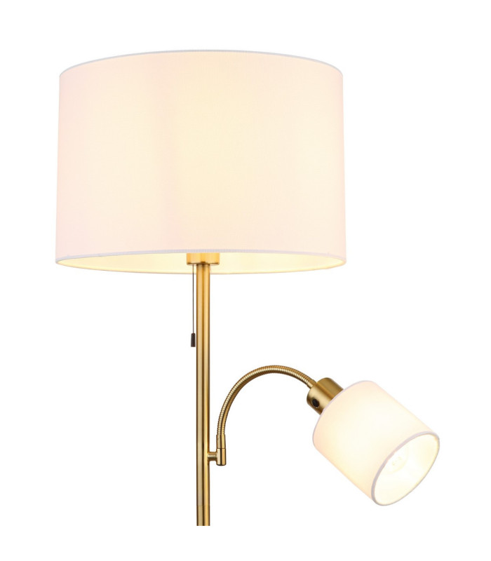 Truett Reading Lamp Matt Brass Linen White Shade 2x E27 LED-4
