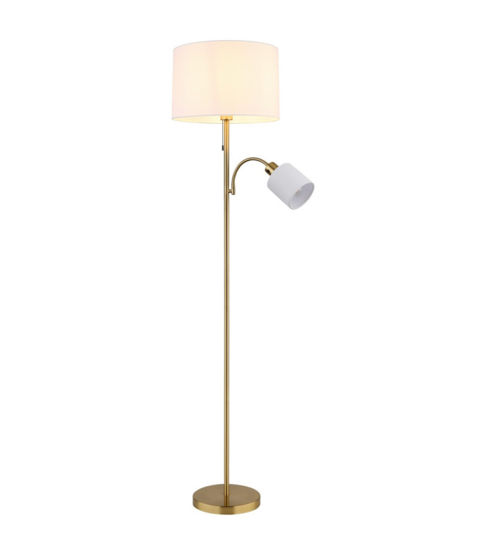 Truett Reading Lamp Matt Brass Linen White Shade 2x E27 LED-5