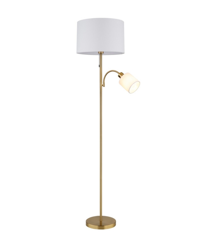 Truett Reading Lamp Matt Brass Linen White Shade 2x E27 LED-6