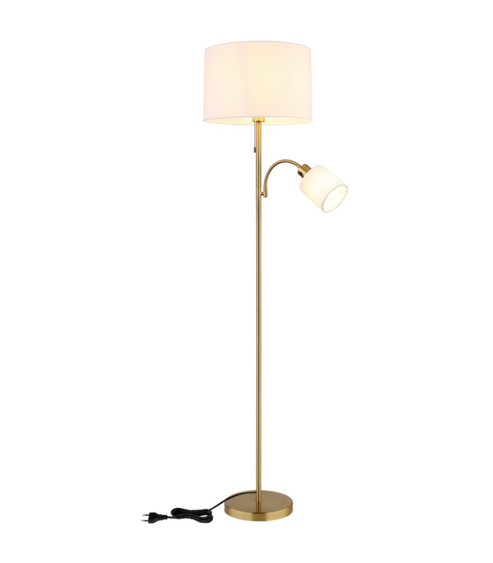 Truett Reading Lamp Matt Brass Linen White Shade 2x E27 LED-7