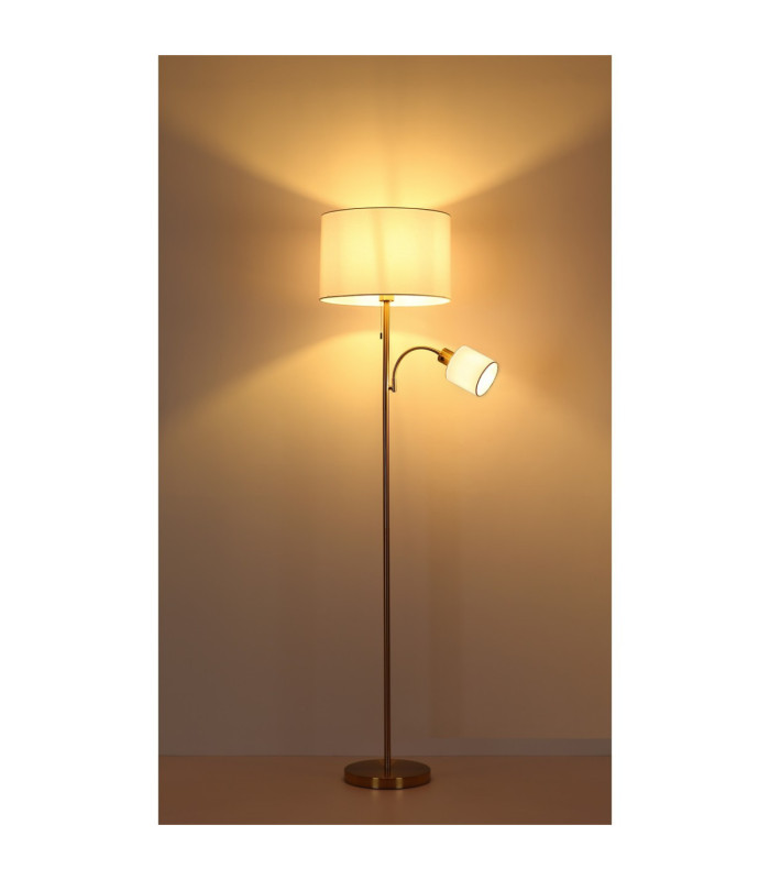 Truett Reading Lamp Matt Brass Linen White Shade 2x E27 LED-8