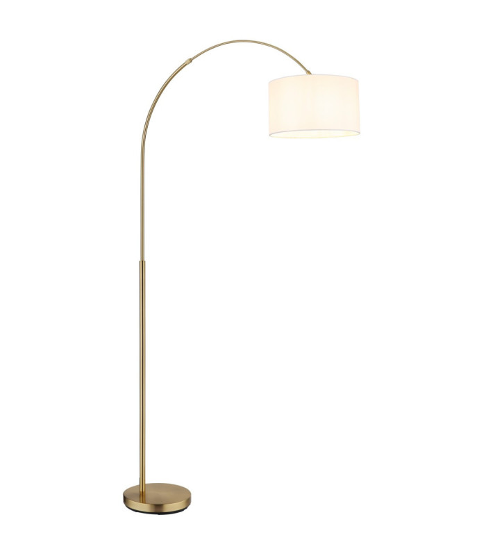 Truett Arc Floor Lamp Matt Brass Linen White Shade E27-1