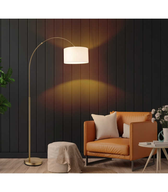 Truett Arc Floor Lamp Matt Brass Linen White Shade E27-2