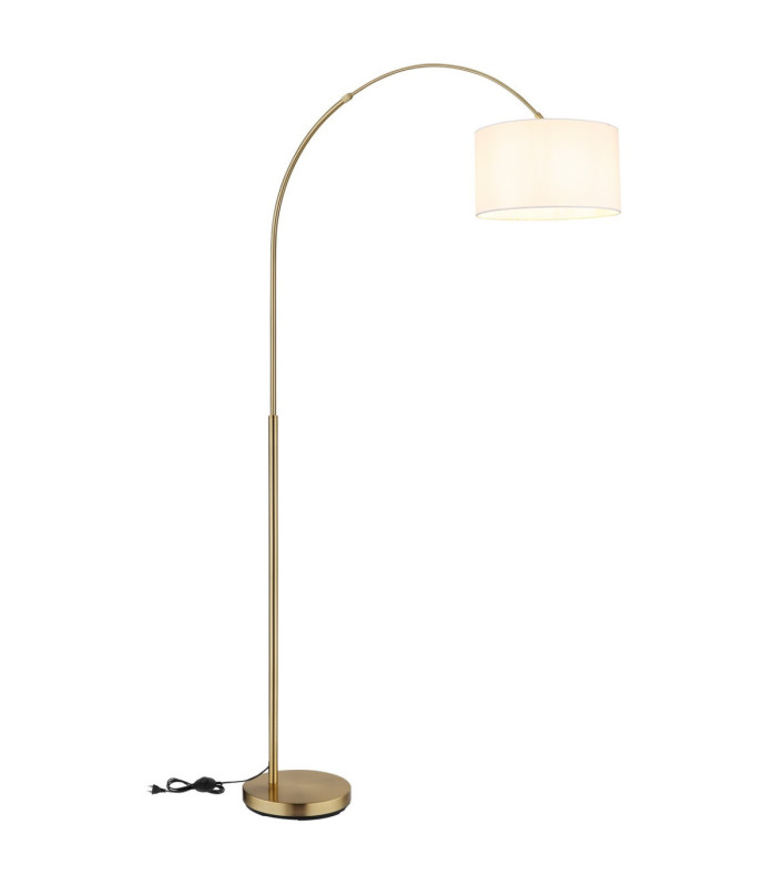 Truett Arc Floor Lamp Matt Brass Linen White Shade E27-5