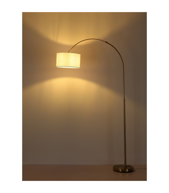 Truett Arc Floor Lamp Matt Brass Linen White Shade E27-6