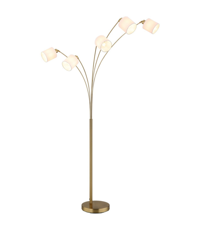 Truett Multi Arm Floor Lamp Matt Brass Linen White Shade 5x E27-1