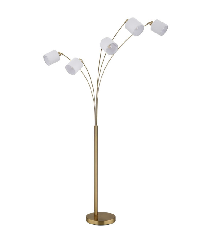 Truett Multi Arm Floor Lamp Matt Brass Linen White Shade 5x E27-3