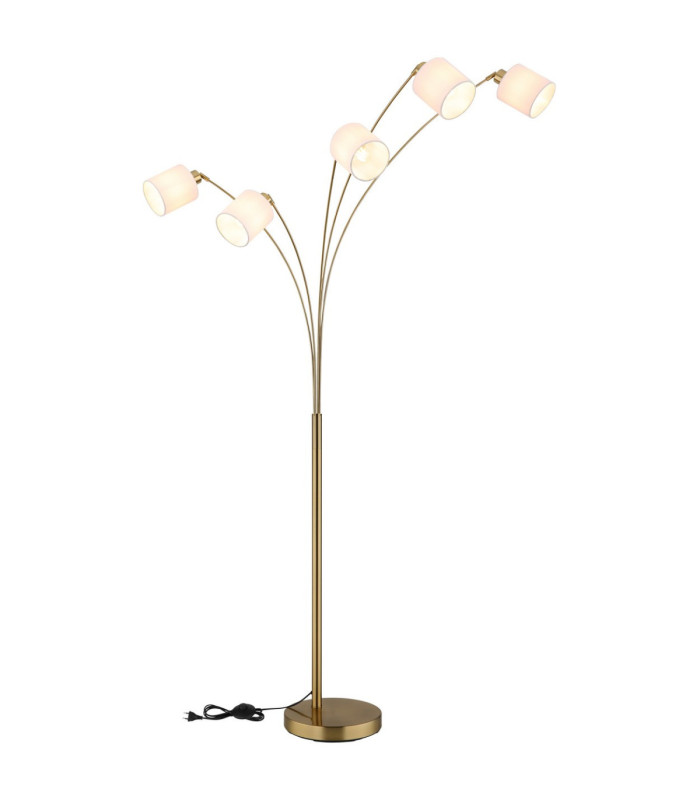 Truett Multi Arm Floor Lamp Matt Brass Linen White Shade 5x E27-5