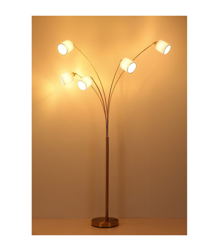 Truett Multi Arm Floor Lamp Matt Brass Linen White Shade 5x E27-6