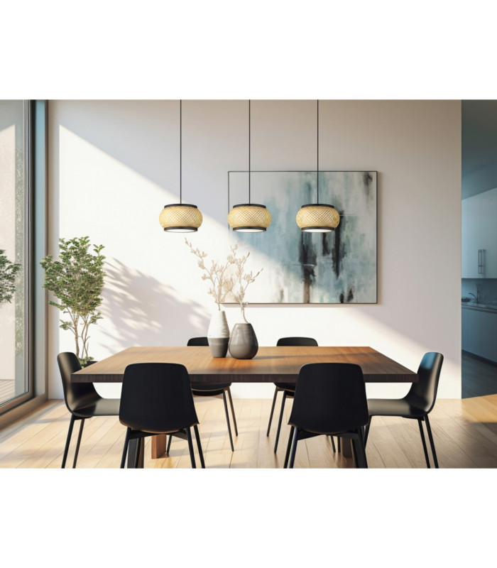 Bambora Bar Pendant Ceiling Light Matt Black Bamboo LED 3000//4000/6000K-2