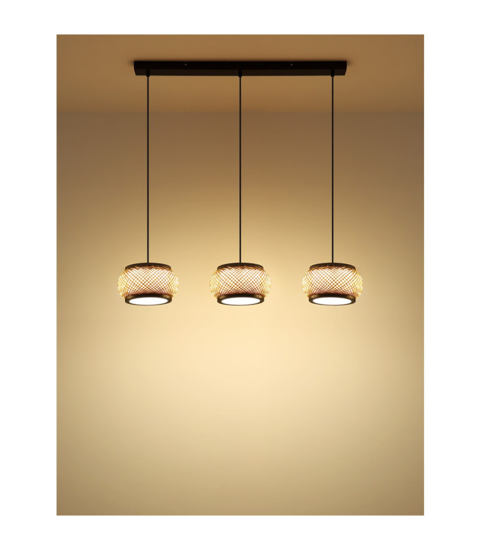Bambora Bar Pendant Ceiling Light Matt Black Bamboo LED 3000//4000/6000K-8