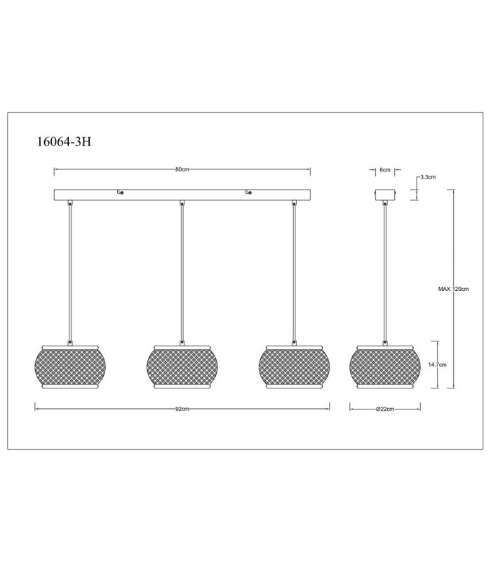 Bambora Bar Pendant Ceiling Light Matt Black Bamboo LED 3000//4000/6000K-9