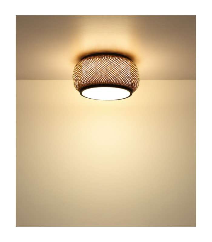Bambora Cylindrical Ceiling Light Matt Black Bamboo LED 3000//4000/6000K-6