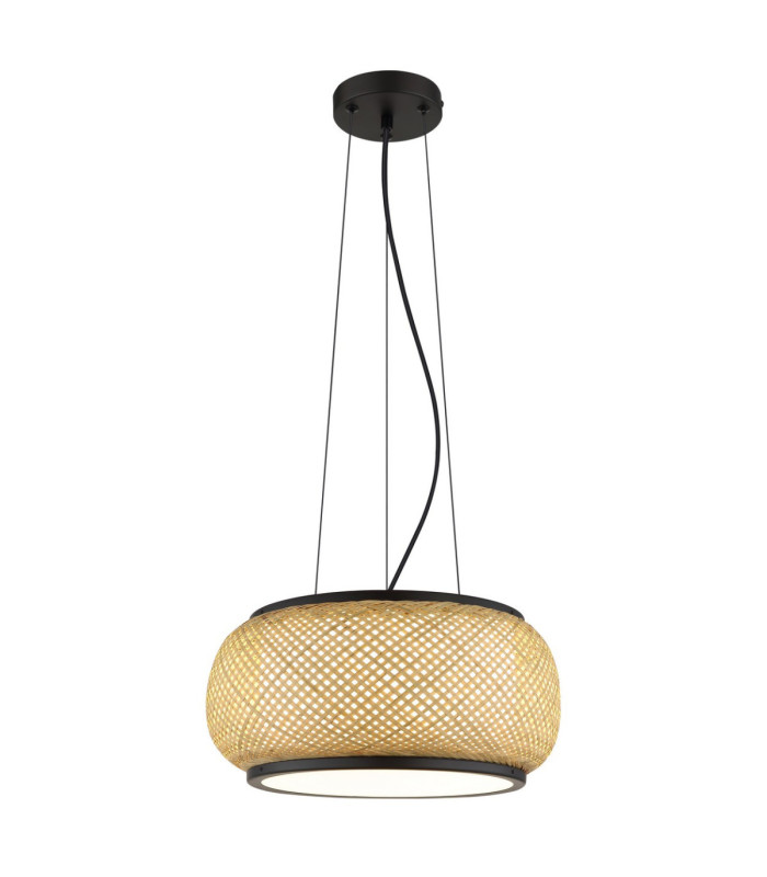 Bambora Cylindrical Pendant Ceiling Light Matt Black Bamboo LED 3000//4000/6000K-1