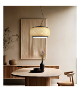 Bambora Cylindrical Pendant Ceiling Light Matt Black Bamboo LED 3000//4000/6000K-2